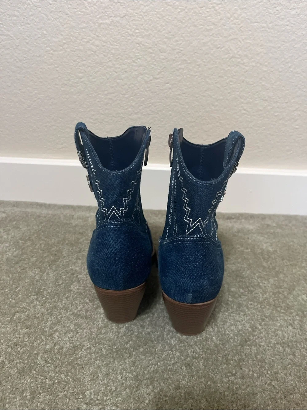 Nine West Women’s Blue Denim Western Ankle Booties